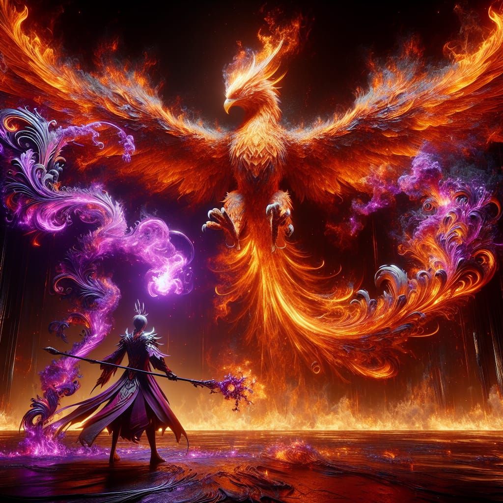 Fiery Phoenix vs Purple Mage Epic Battle Scene