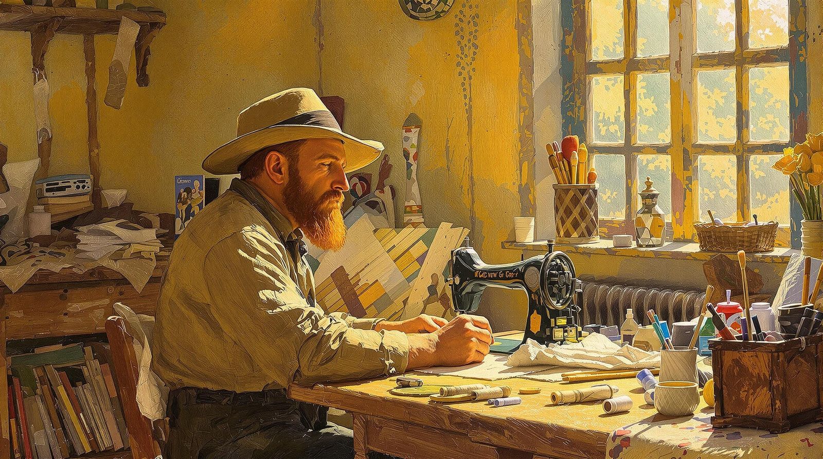 Vincent Van Gogh at His Sewing Machine in a Sunny Cottage