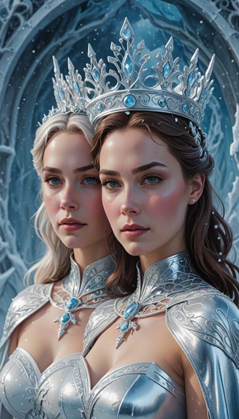 Ice Queen and Princess in Chrome Latex: Fantasy Art