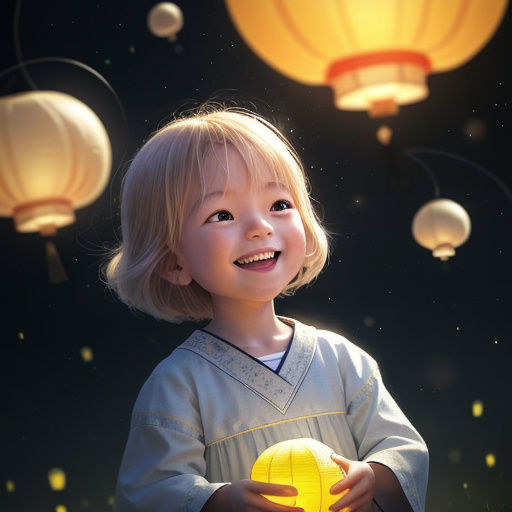 Smiling Child Gazing at Glowing Lights