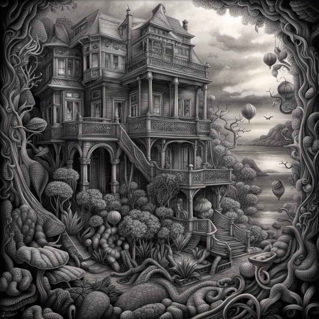 Surreal Pencil Drawing with Intricate Details