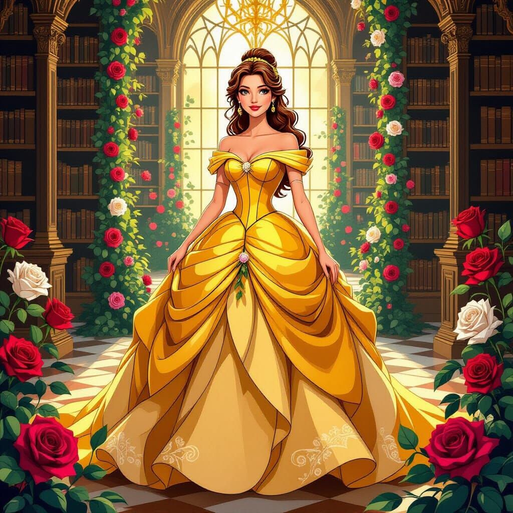 Belle in Enchanted Library: Digital Art
