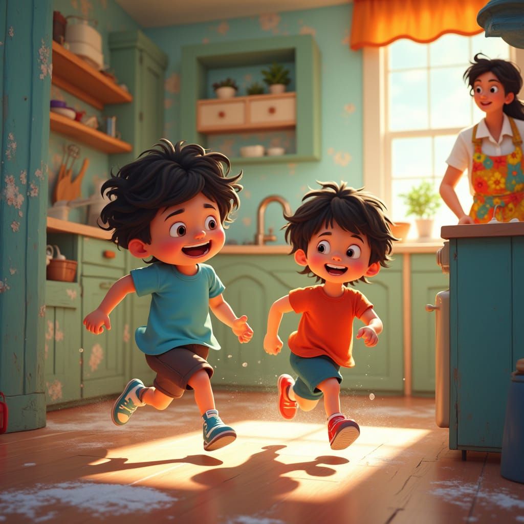 Joyful Family Moment in Vibrant Cartoon Style