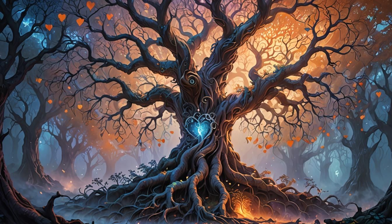 Mystical Tree in Spirit Kingdom: Vivid Digital Art