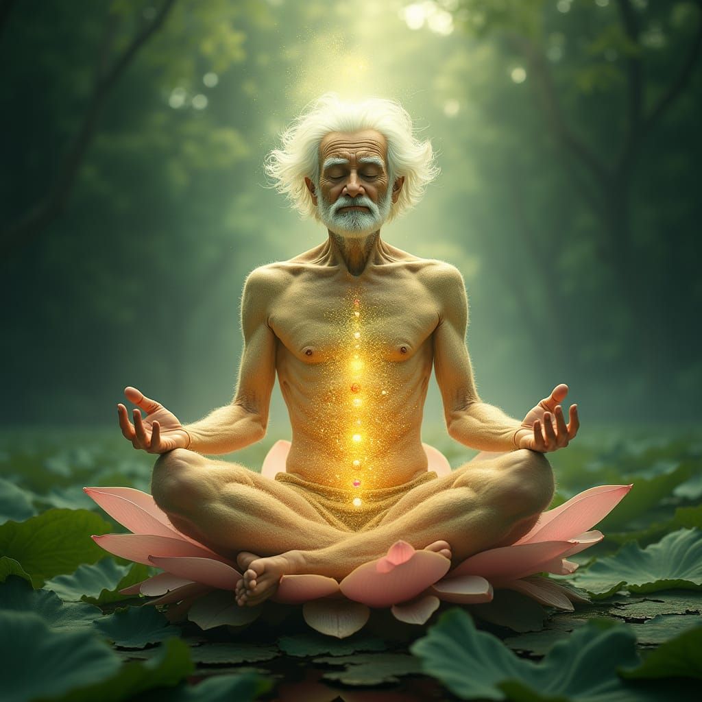 Serene Elderly Sage in Harmony with Abundant Gratitude Energ...