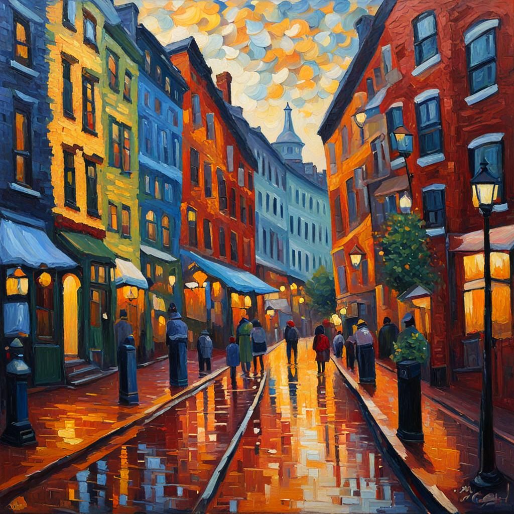 Boston in Neo-Impressionist Expressionist Oil Painting