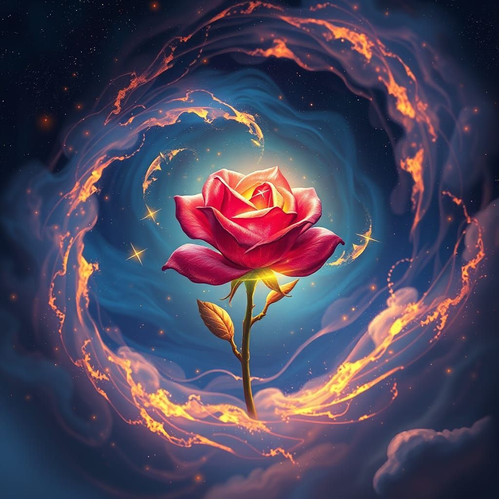 Glowing Magical Rose in Celestial Aura, Matte Painting