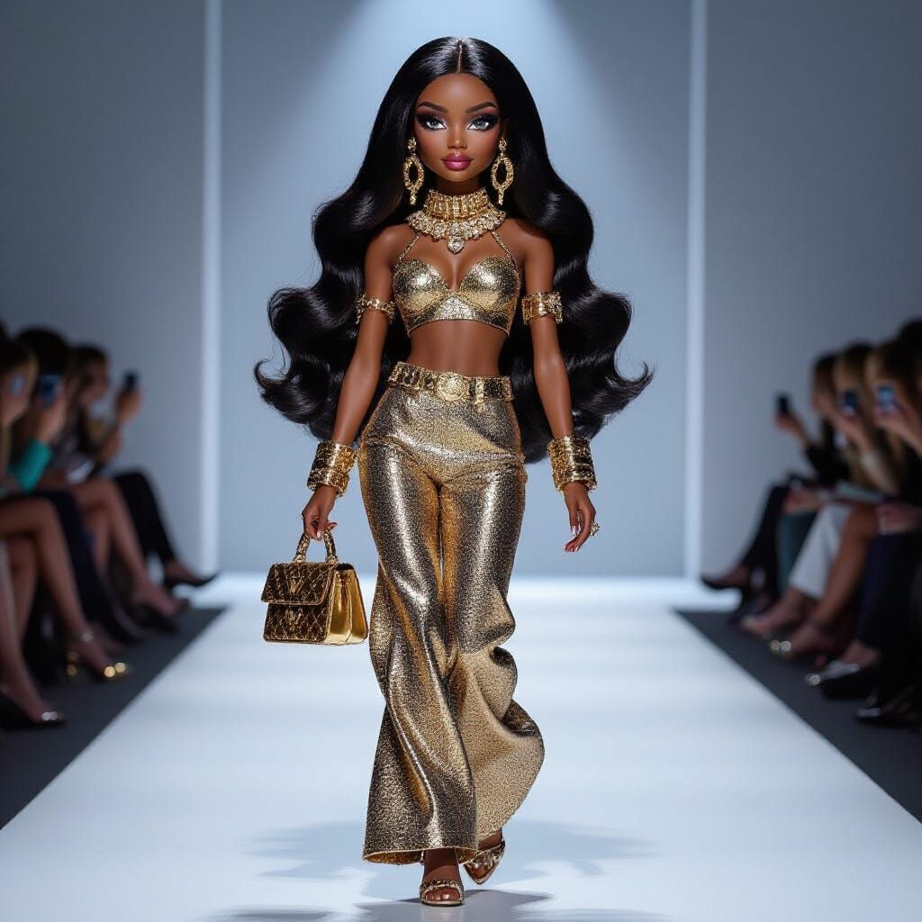 Bratz-Style Model in Louis Vuitton on Fashion Runway