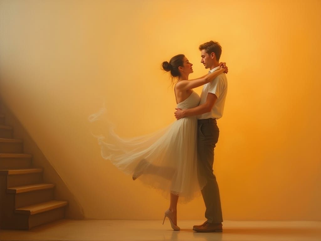 Ethereal Smoke Couple Dancing on Wall as Oil Painting