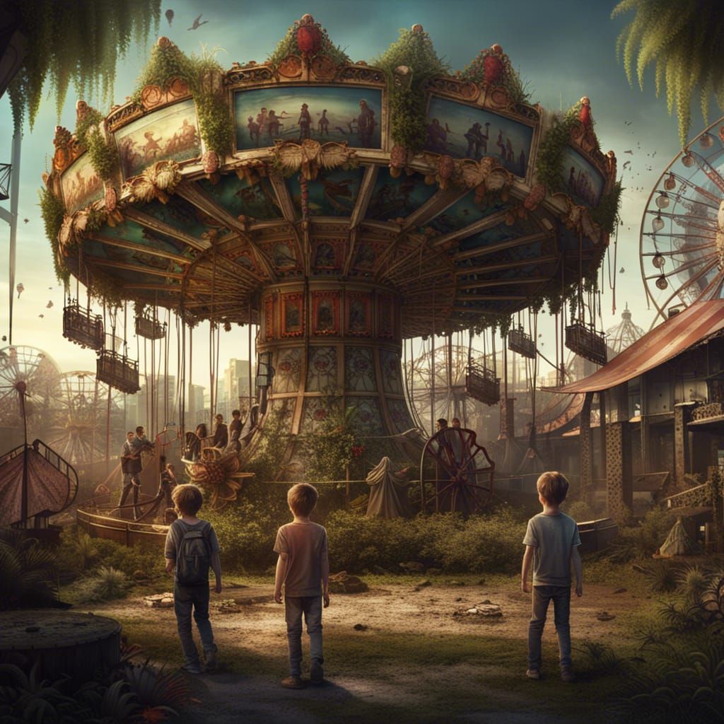 Post-Apocalyptic Amusement Park Joy in Detailed Matte Painti...