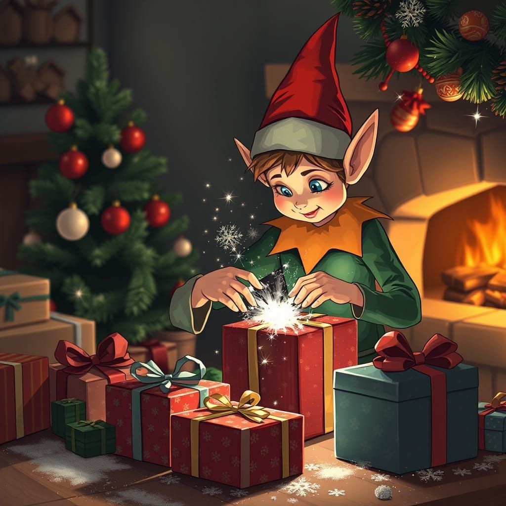 Elf Magically Crafting Christmas Presents