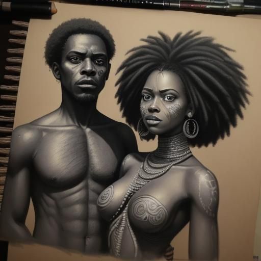 Zumbi dos Palmares and Dandara: Charcoal Drawing