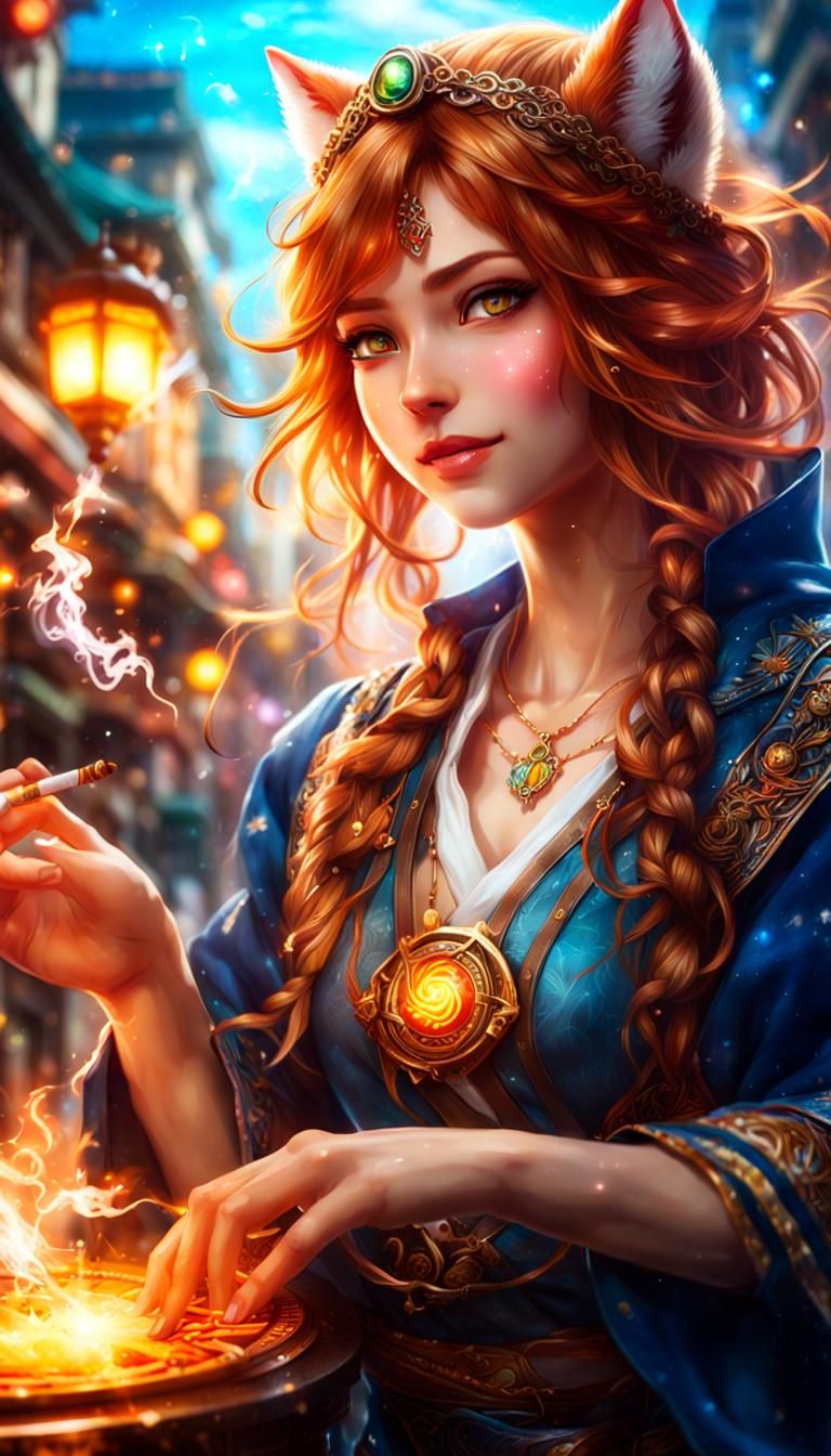 Epic Fox Girl in Grand Fantasy City