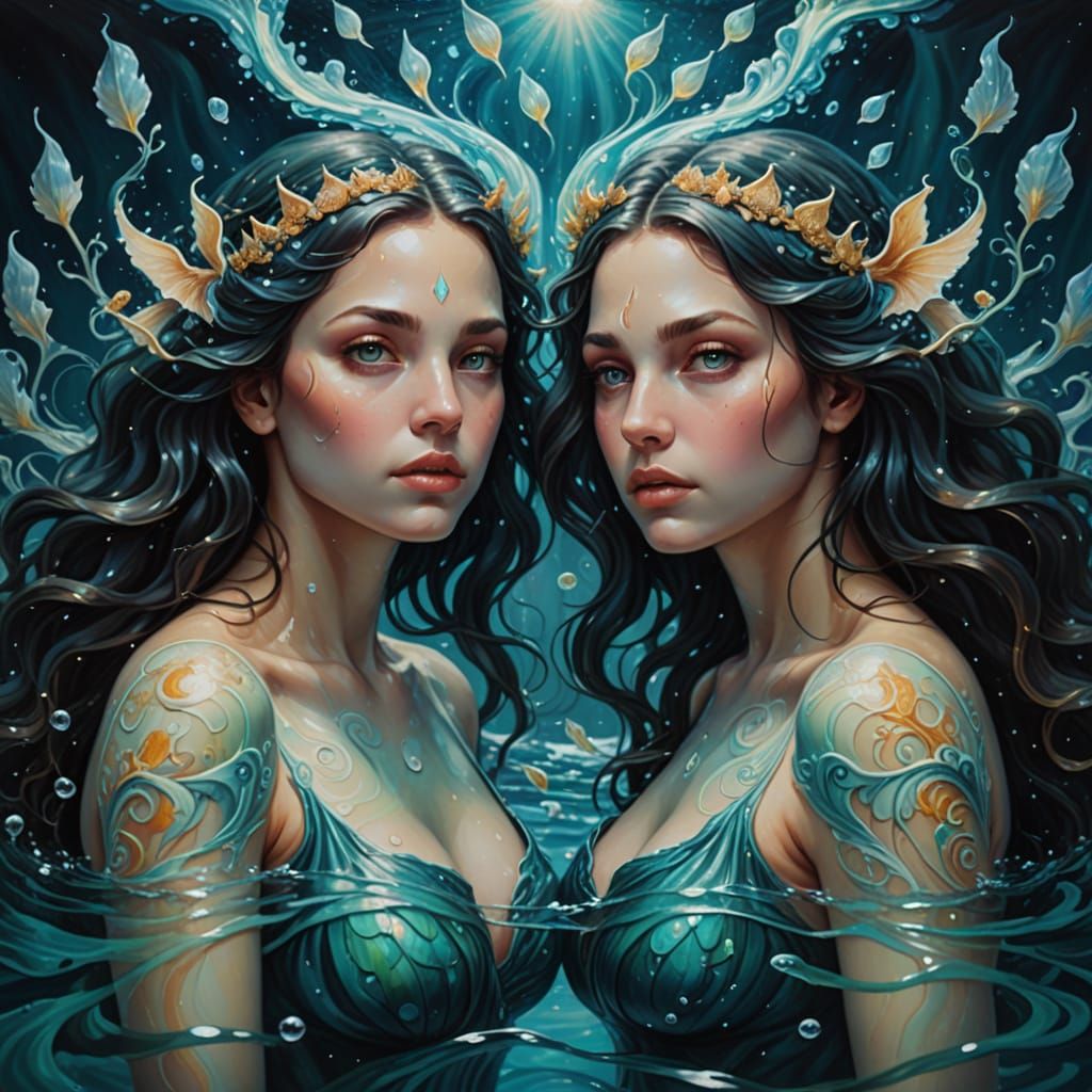 Surreal Pisces Zodiac Art as Mystical Oil Painting