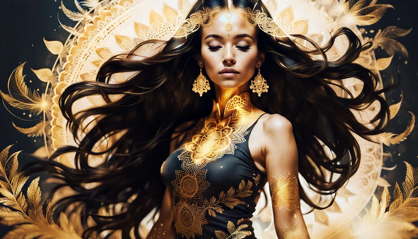 Golden Mandala Digital Double Exposure