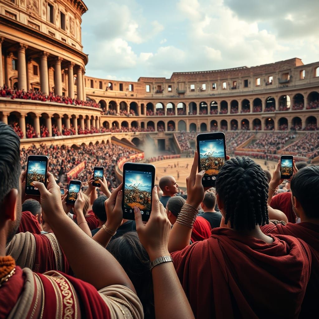 Gladiator Fight Recorded on Phones in Roman Coliseum