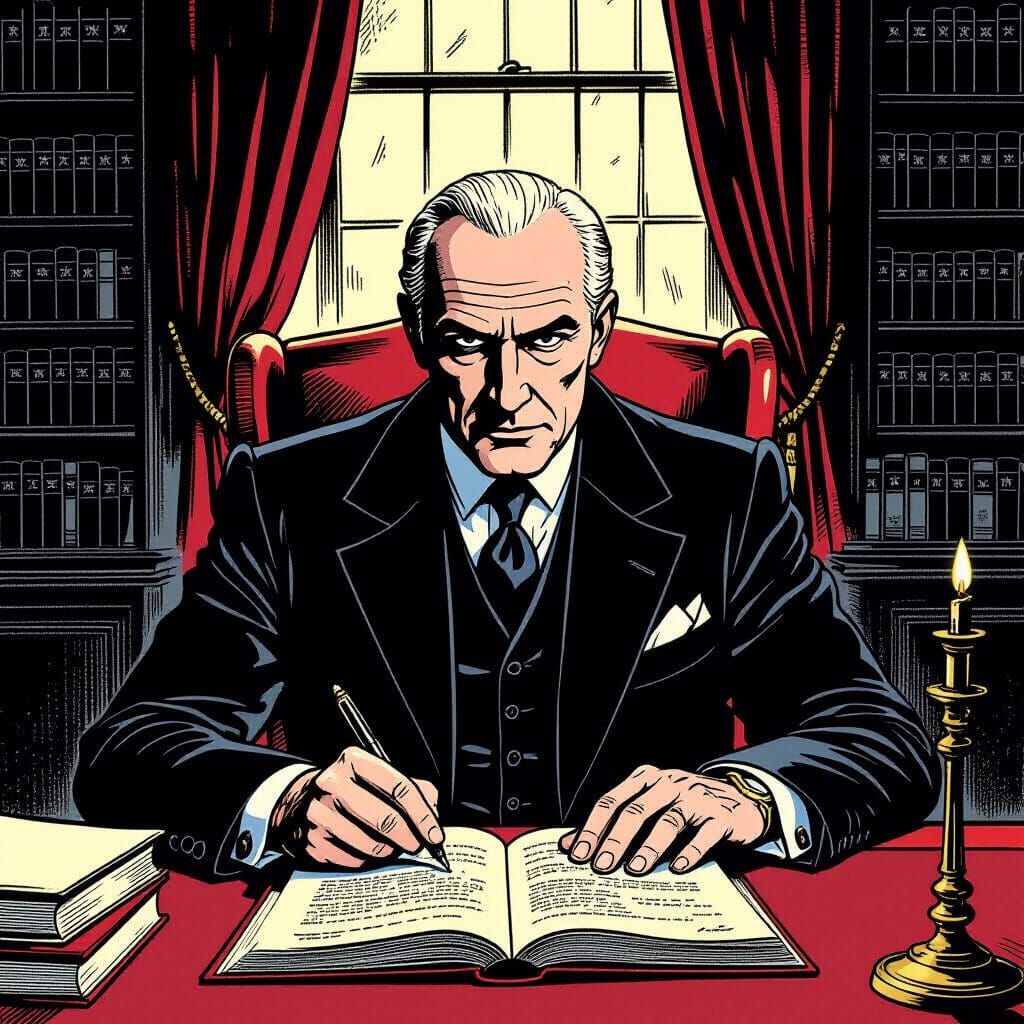 Francis Urquhart Schemes in Comic Book Style
