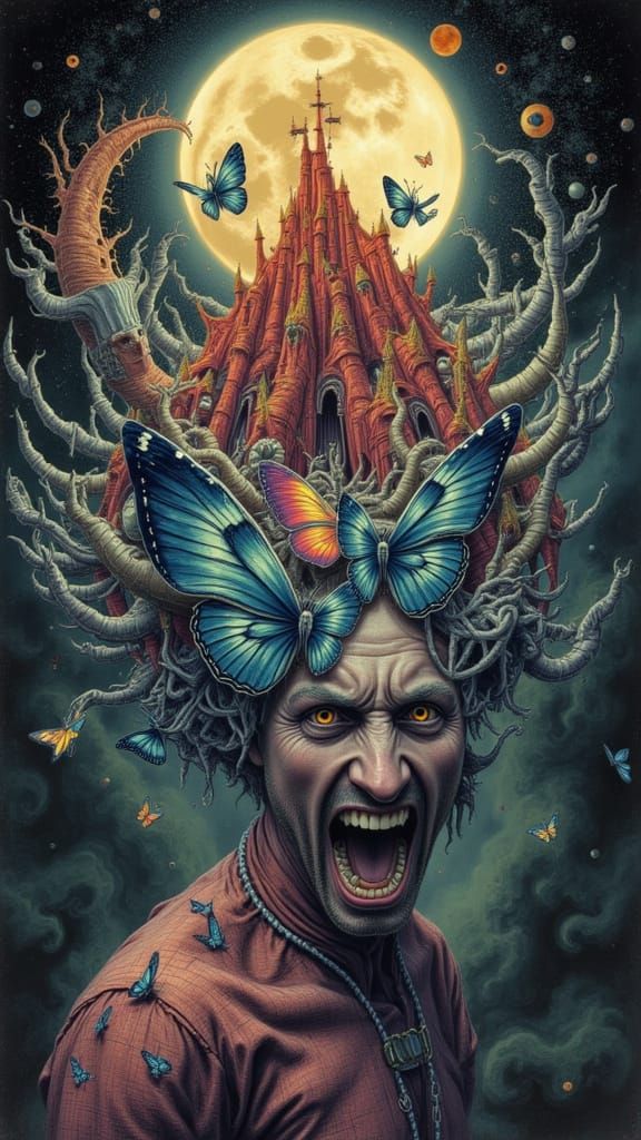 Fractal Man with Butterfly Wings and Eyes