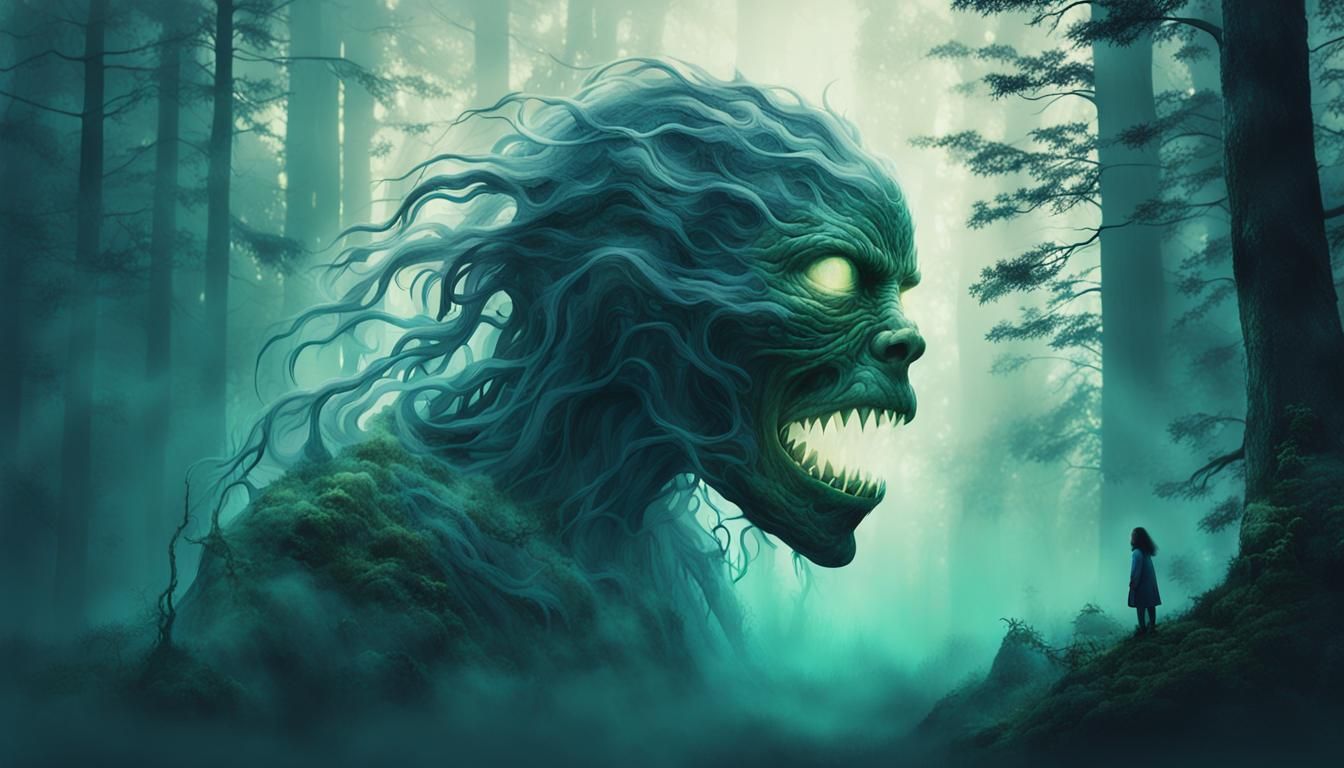 Eerie Ghost Girl in Enchanting Forest: Double Exposure