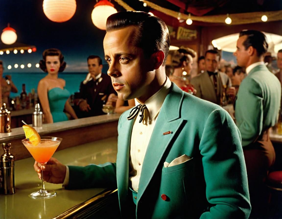 Vintage Beach Bar Cocktail in Pictorialist Style