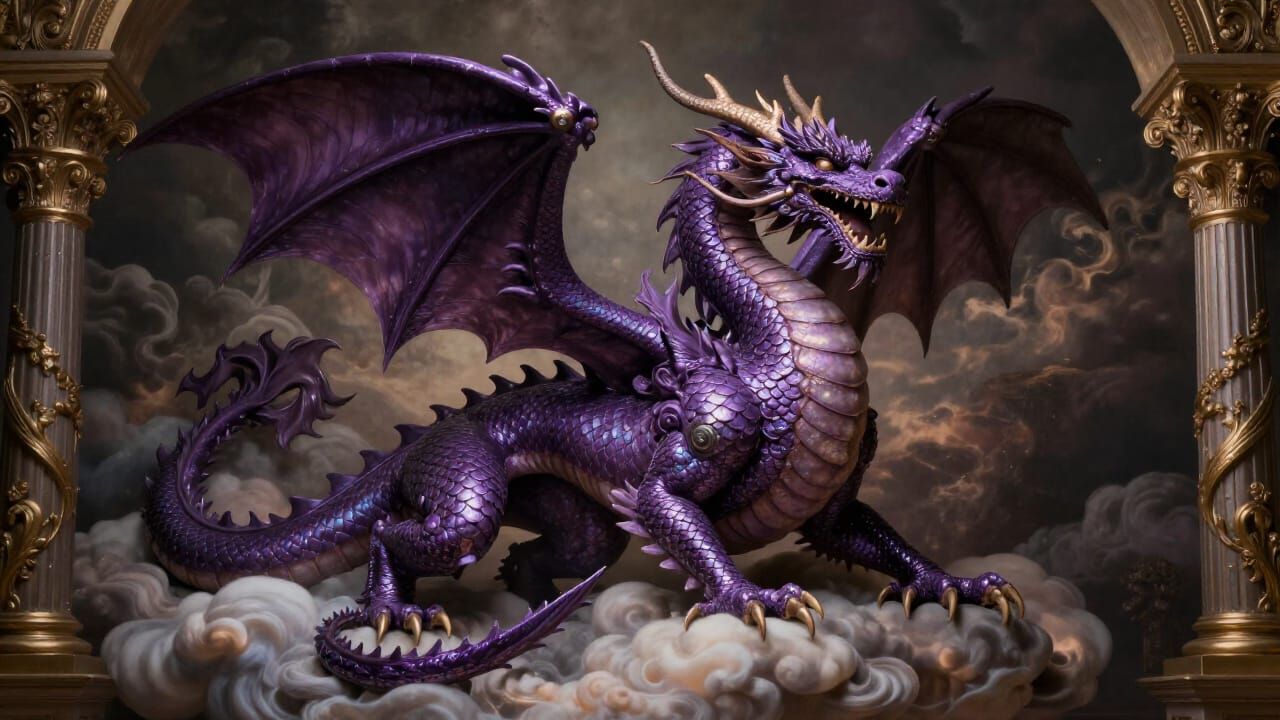 Majestic Purple Dragon in Baroque Style