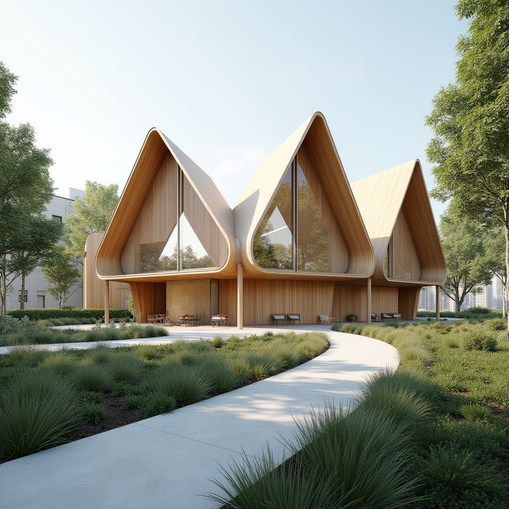 Futuristic Timber Pyramid Primary School in Sunny Urban Sett...