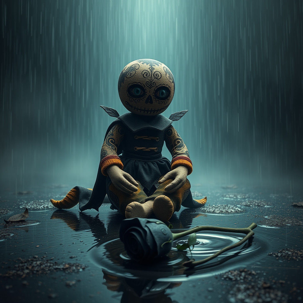Mysterious Voodoo Doll in Heart-Shaped Rain