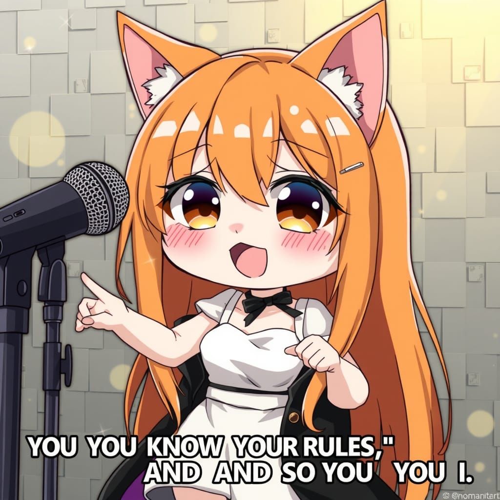 Adorable Anime Chibi Catgirl Dances in Mosaic Light