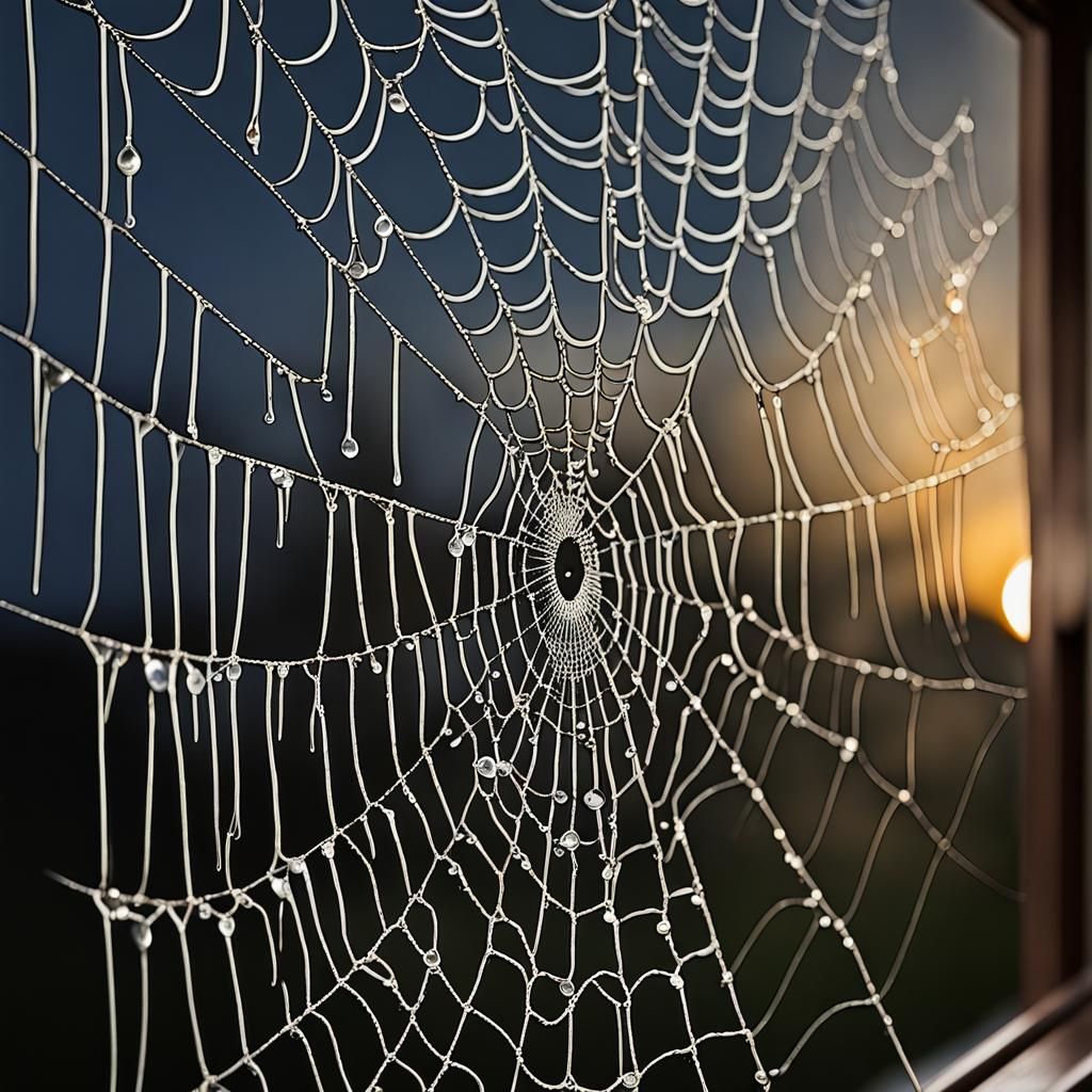 Moonlit Dew Drops on a Spider Web