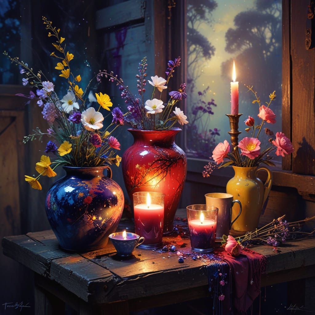 Rustic Table Scene in Warm, Vibrant Colors