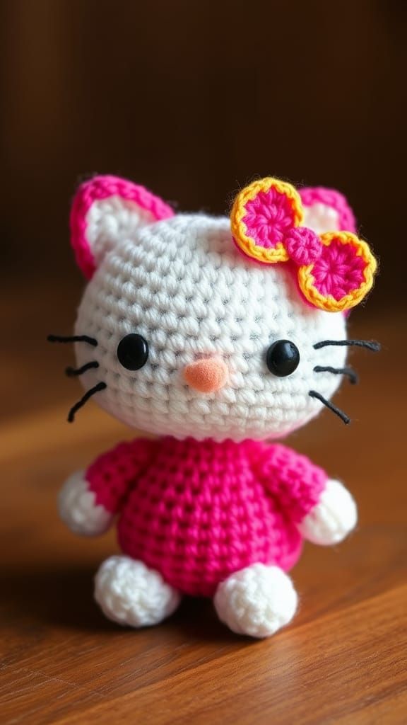 Colorful Crocheted Hello Kitty in Pink Yarn