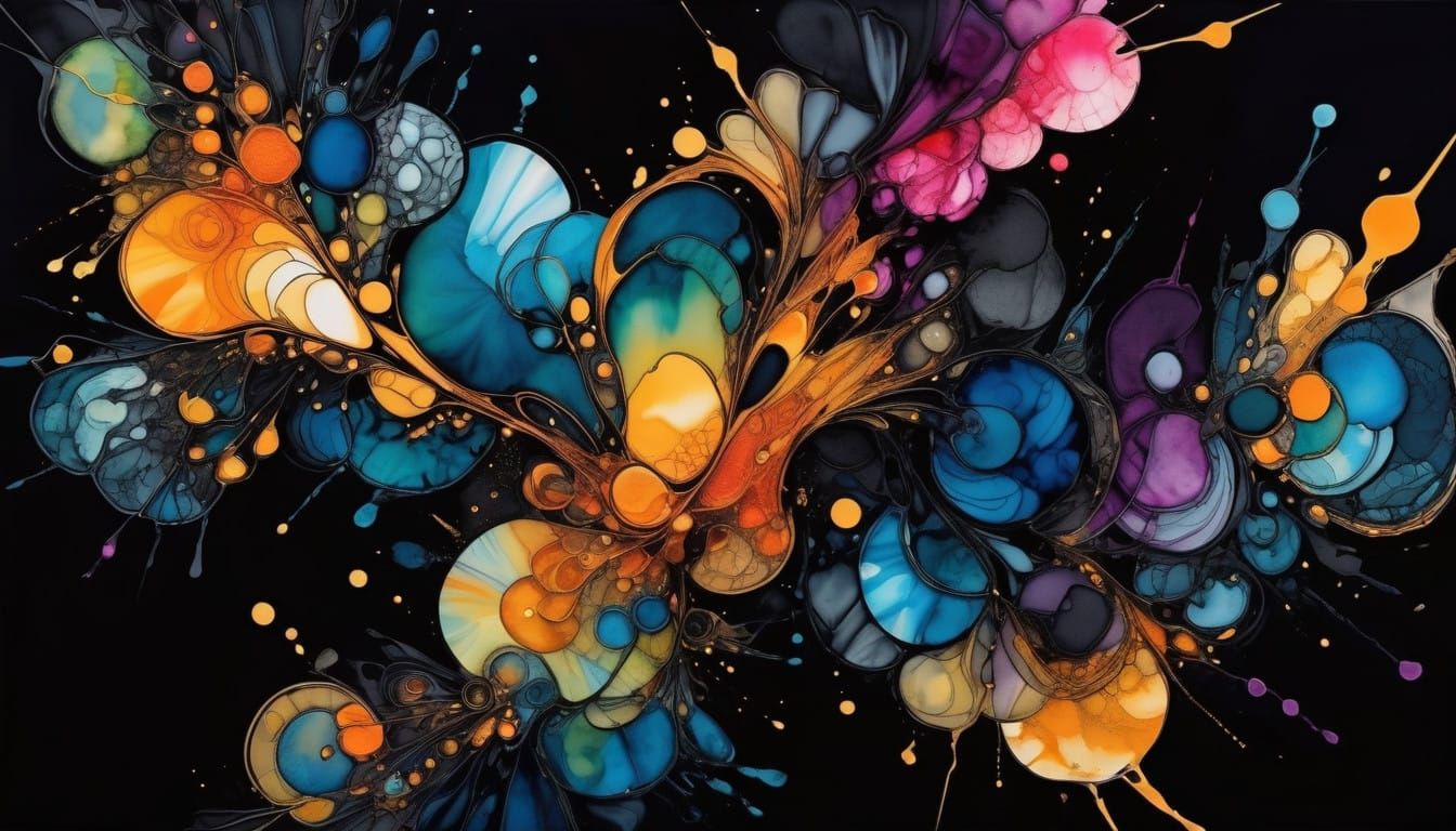 Abstract Artwork in Alcohol Ink on Black Background