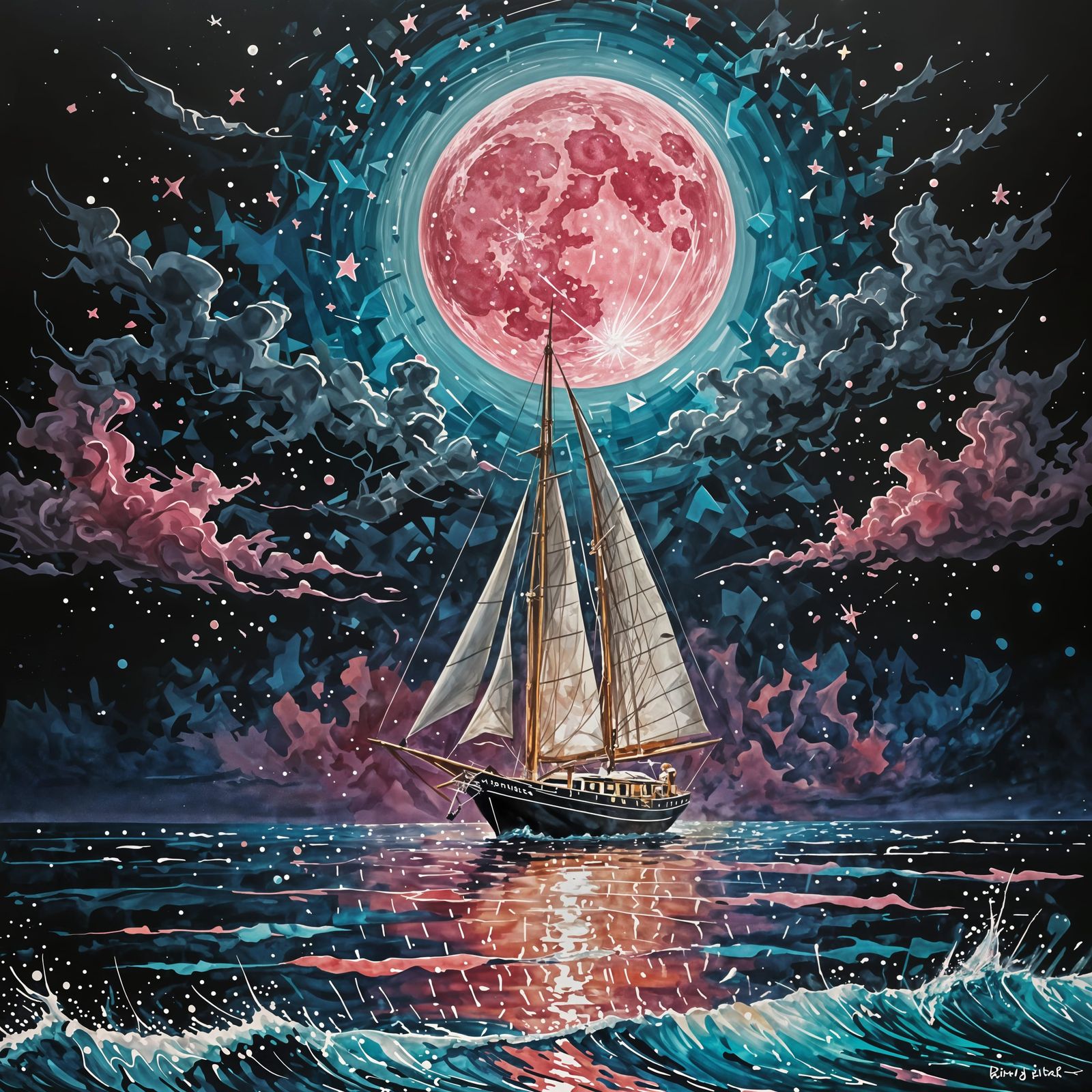 Moonlit Ocean Dreamscape in Vibrant Fantasy Style