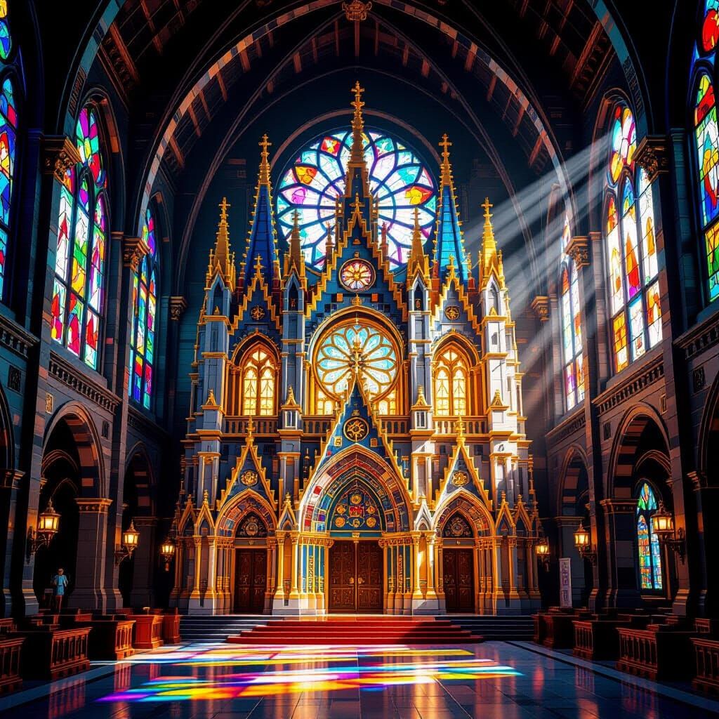 Vibrant Lego Cathedral in Ethereal Sunlight
