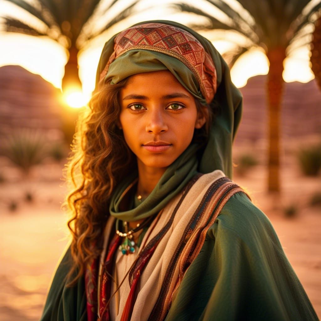 beduin girl at sun set