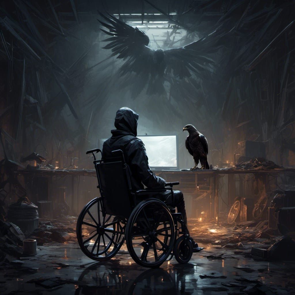 Sinister Empty Wheelchair in Dark Room