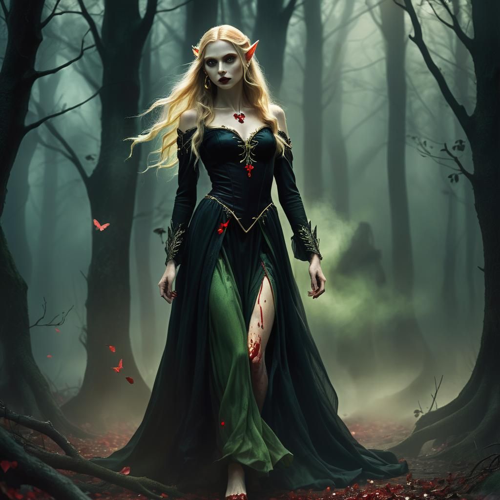 Eerie Forest Elf in Dark Fantasy Illustration