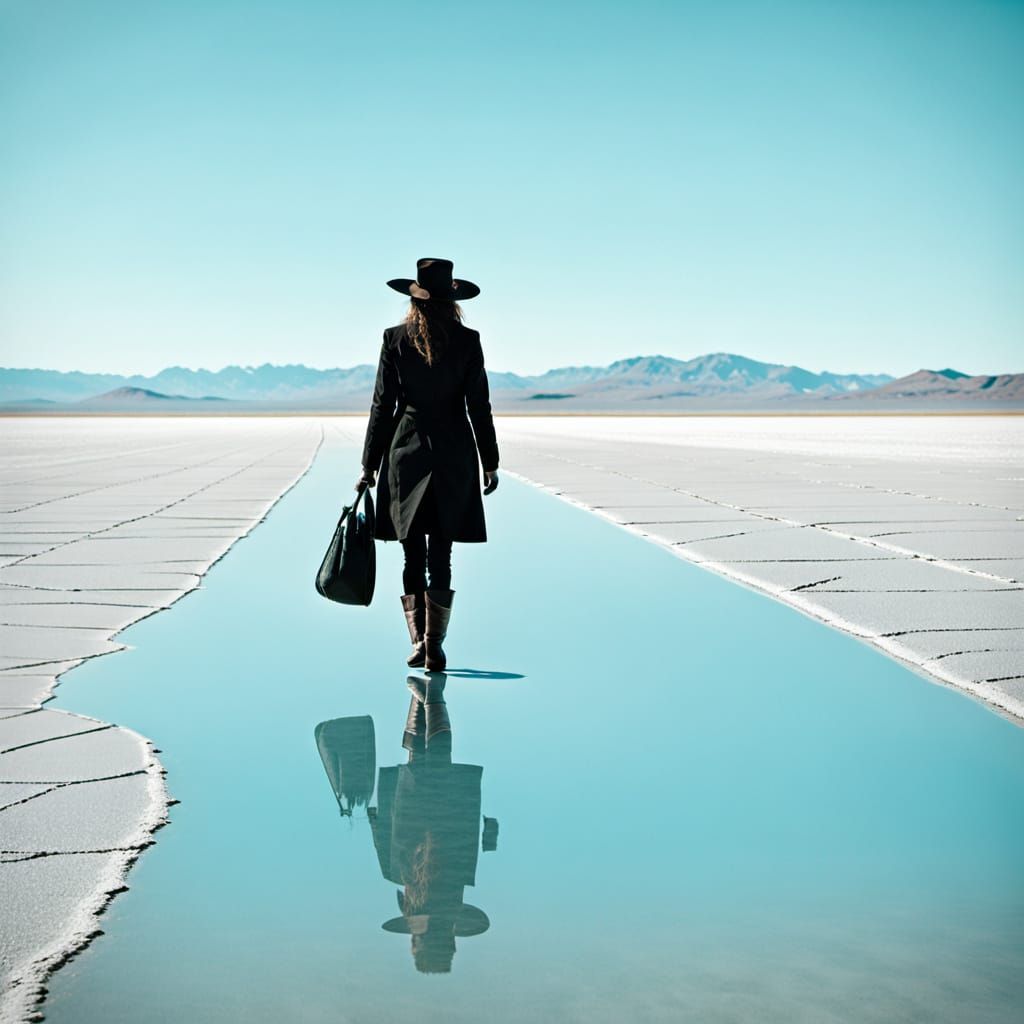 Cowgirl on Dry Lake in Matte Black Oilskin