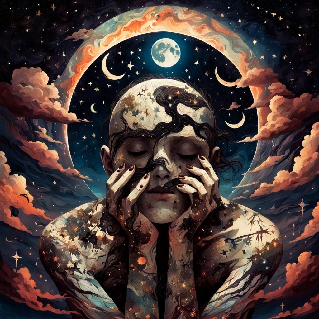 Surreal Starry Silhouette: A Macabre Anime Fantasy