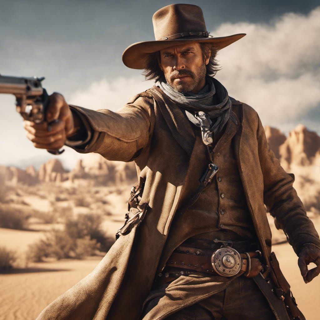 Cowboy Gunfight in Wild West Desert Scene