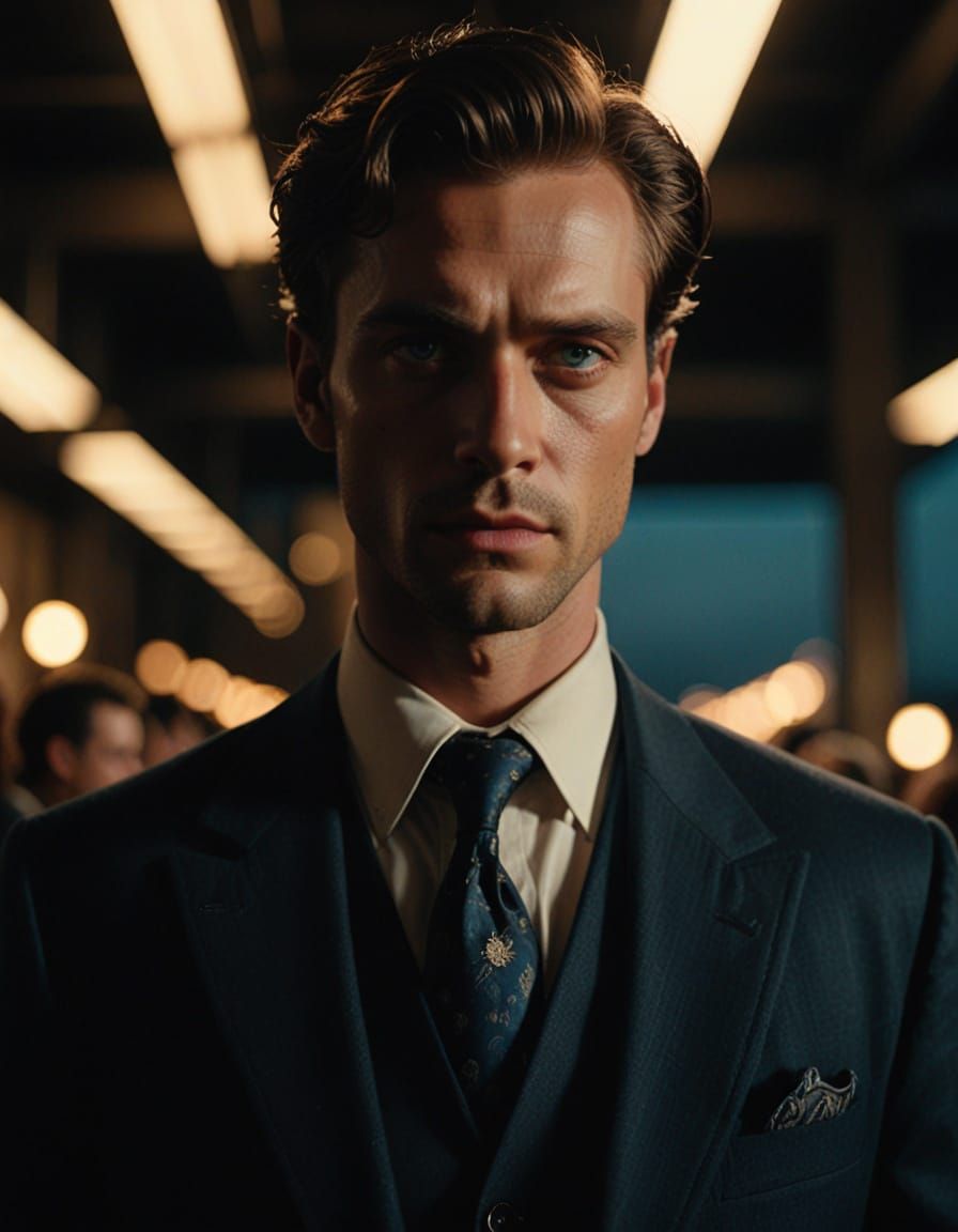 Satya Oblette on Runway in Film Noir Style