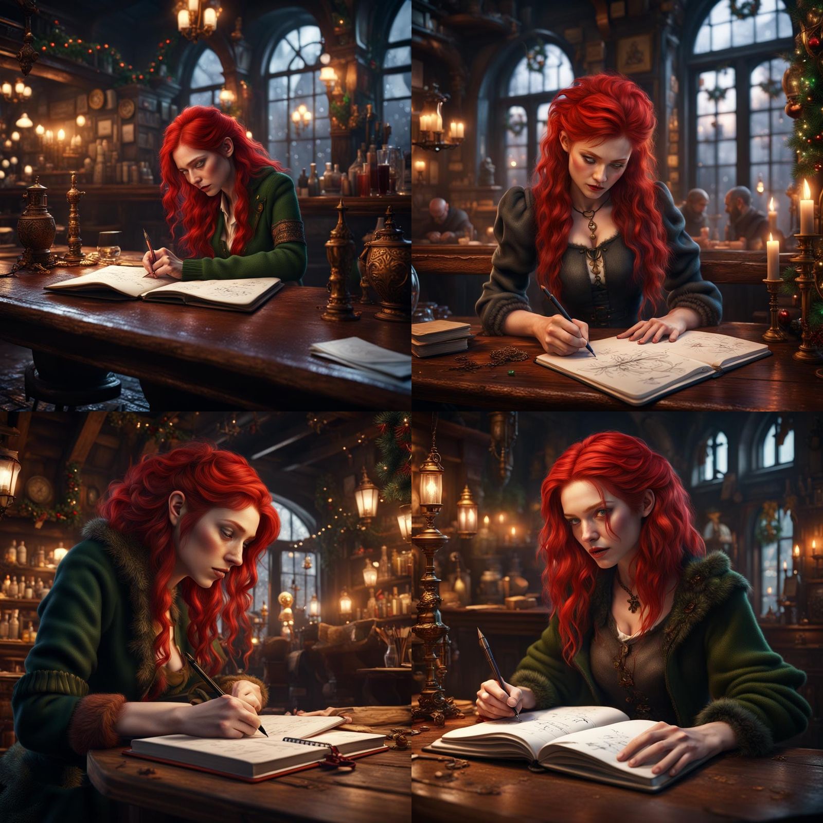 Red Hair at Irish Pub Christmas: Matte Painting