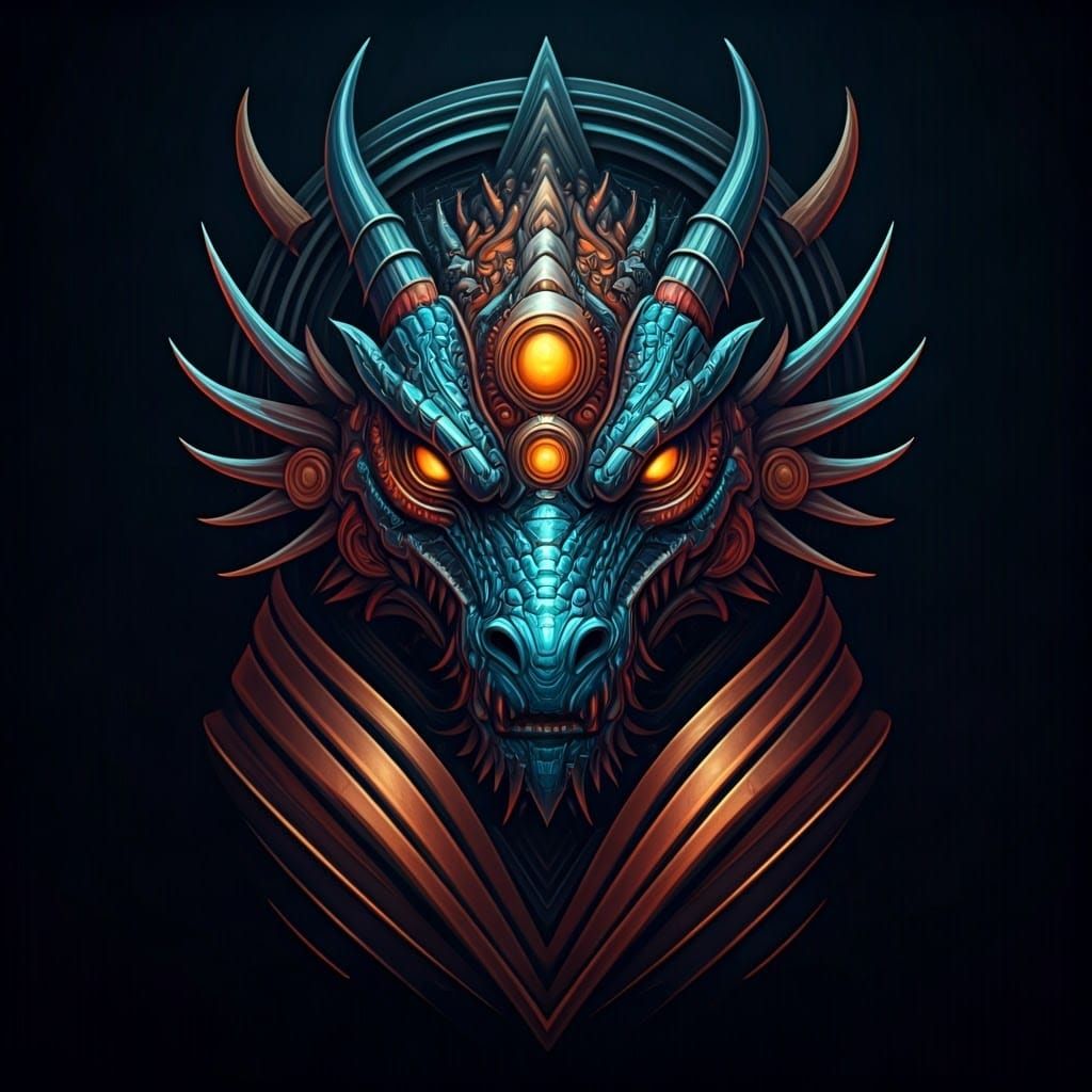 Futuristic Dragon with Tribal Logo in Geometric Style