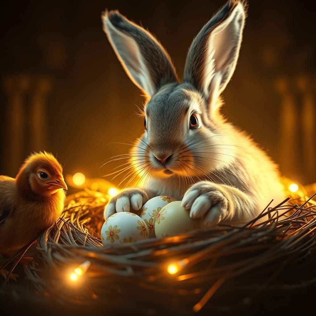 Easter Bunny Portrait in Museum-Quality Style