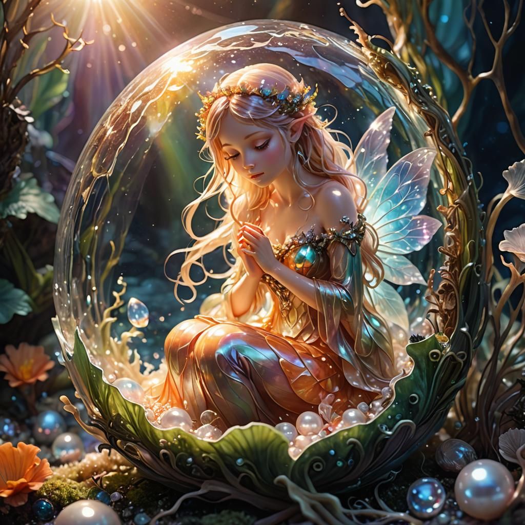Majestic Fairy in Crystal Shell with Pearl