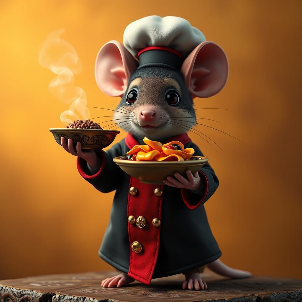 Adorable Mouse Chef in Elegant Black and Red Attire