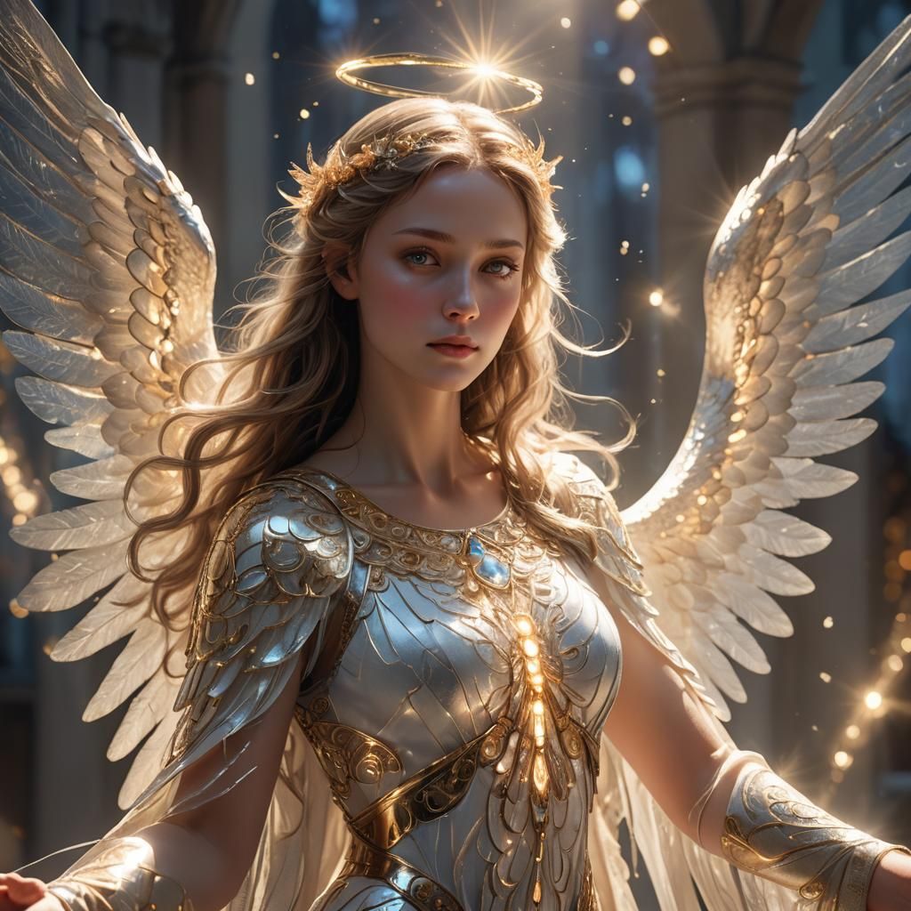 Majestic Angel with Ethereal Glow, Art Nouveau Style