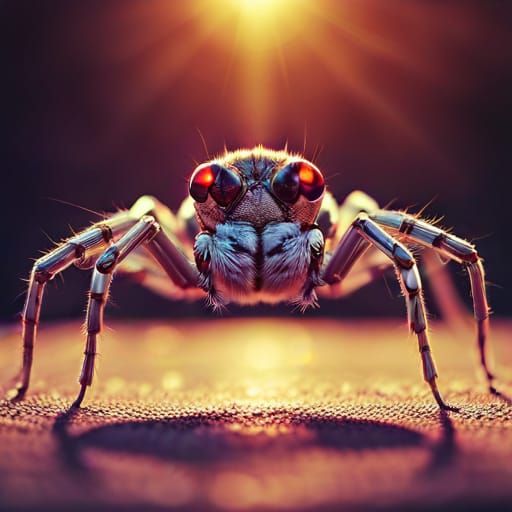 Steampunk Crystal Spider in Golden Hour, Hyperrealistic
