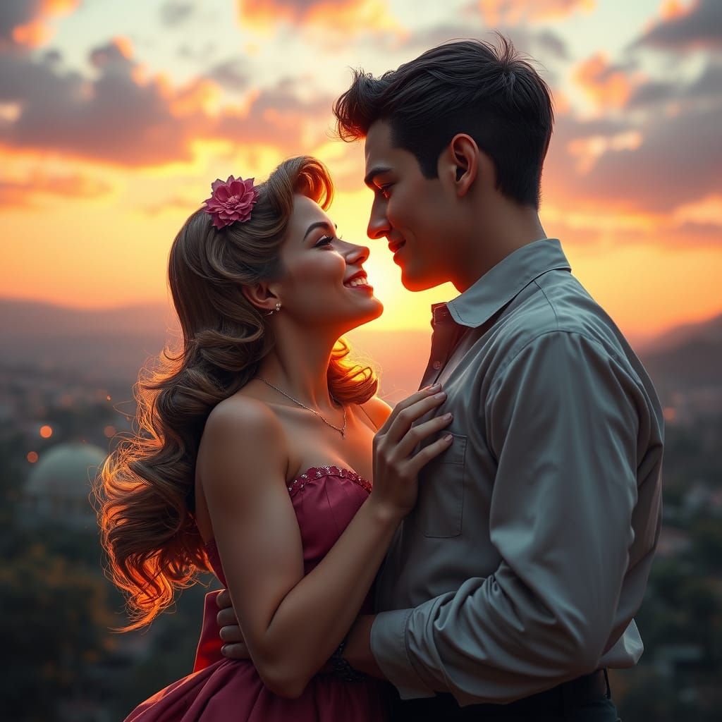 Romantic 1950s Fantasy Scene in Vibrant Color