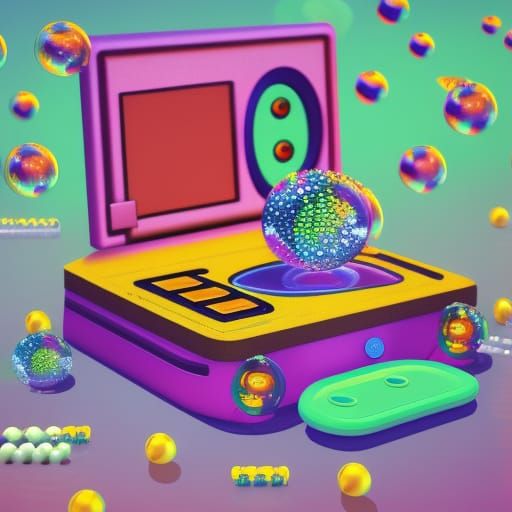 90s CGI Still Life with Toys and Crystals